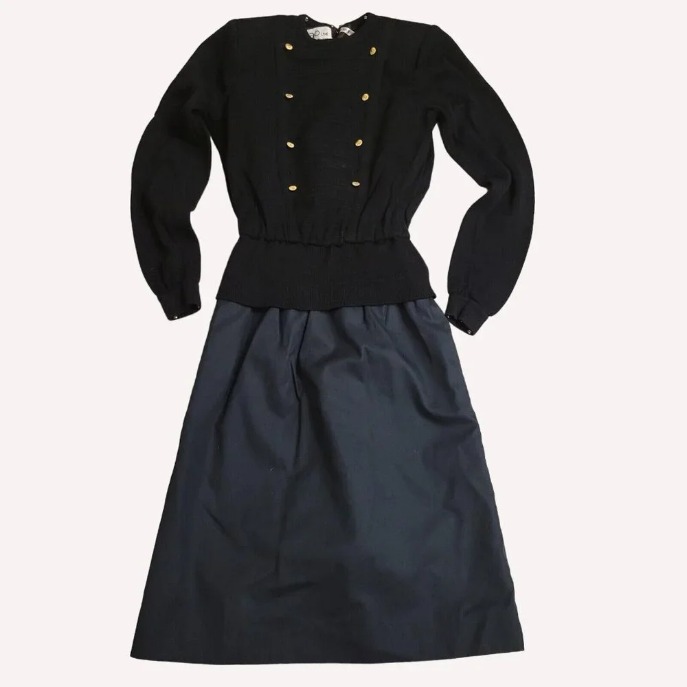 Vtg Ciao Long Sleeve Sweater Dress Gold Buttons Sz 6 Military Power Chic Wear - Picture 1 of 8